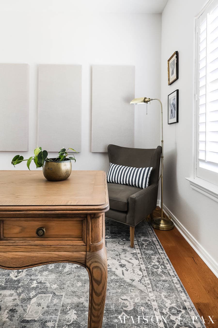 linen wrapped acoustic panels in home office