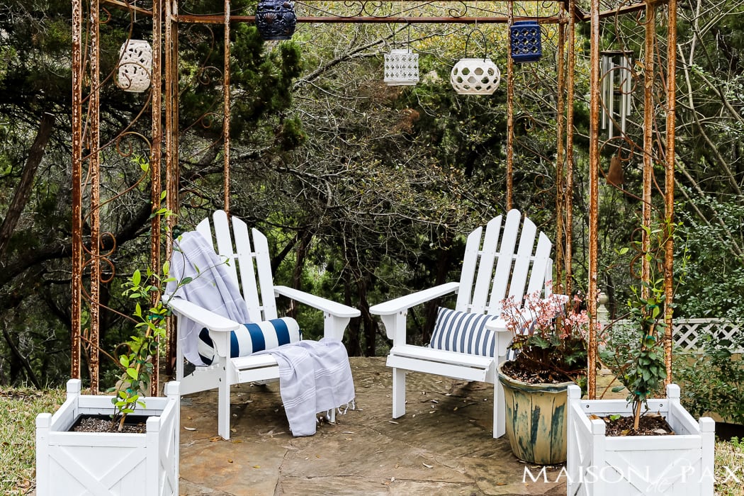 Iron arbor decorated for spring- Maison de Pax