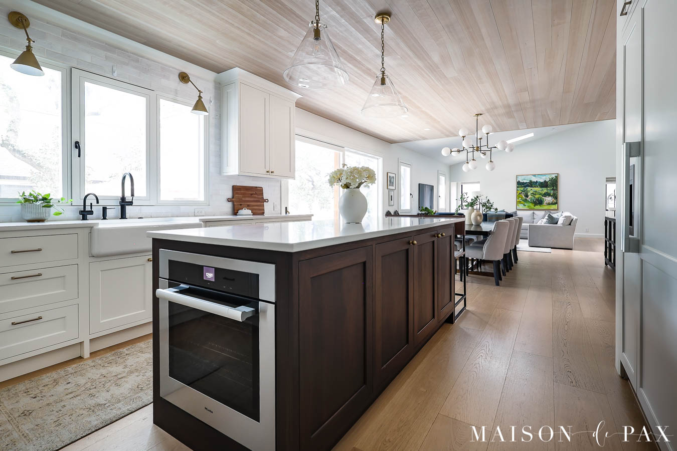 dark wood kitchen island in open concept kitchen