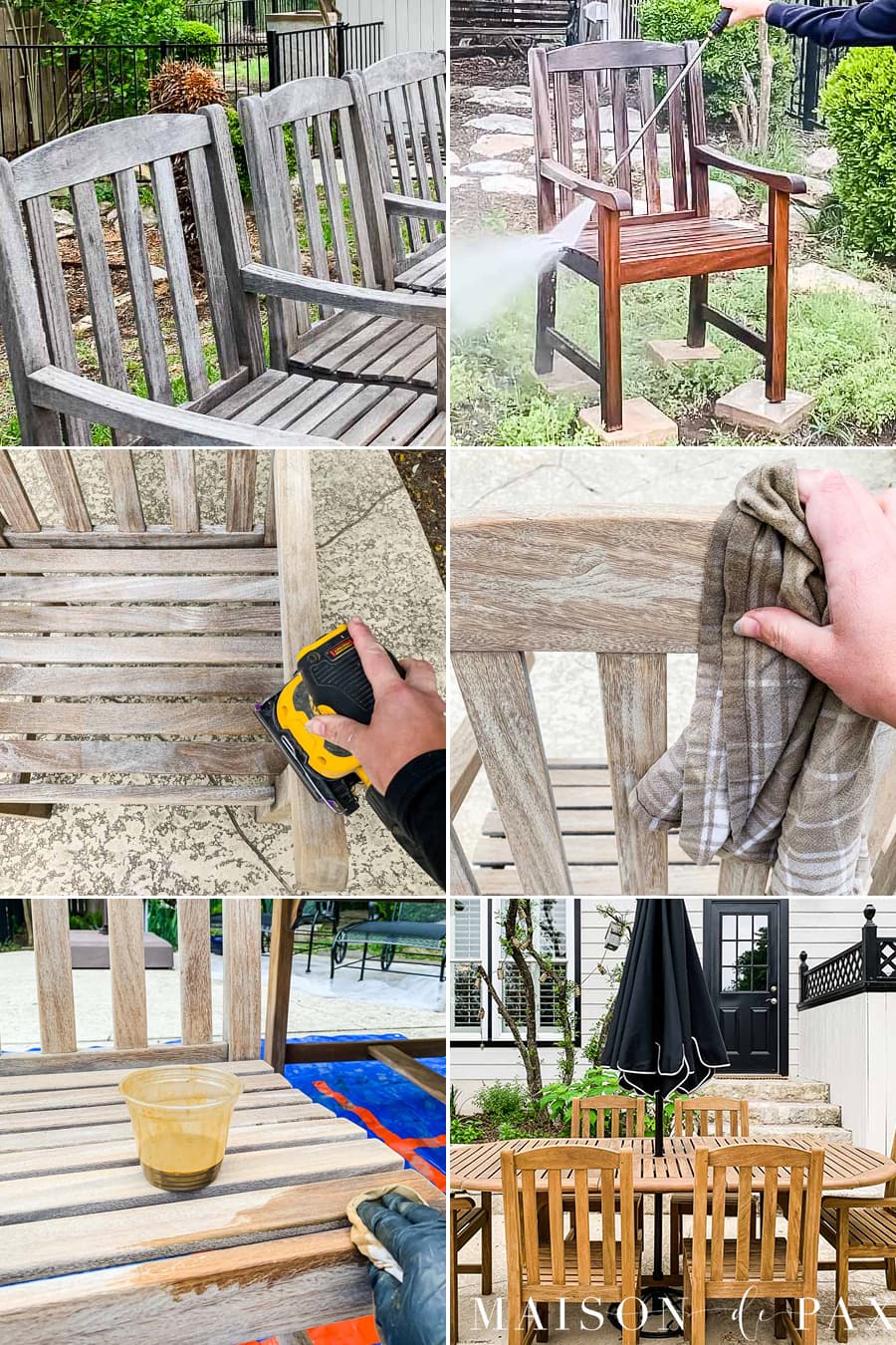 step by step tutorial for refinishing teak outdoor furniture