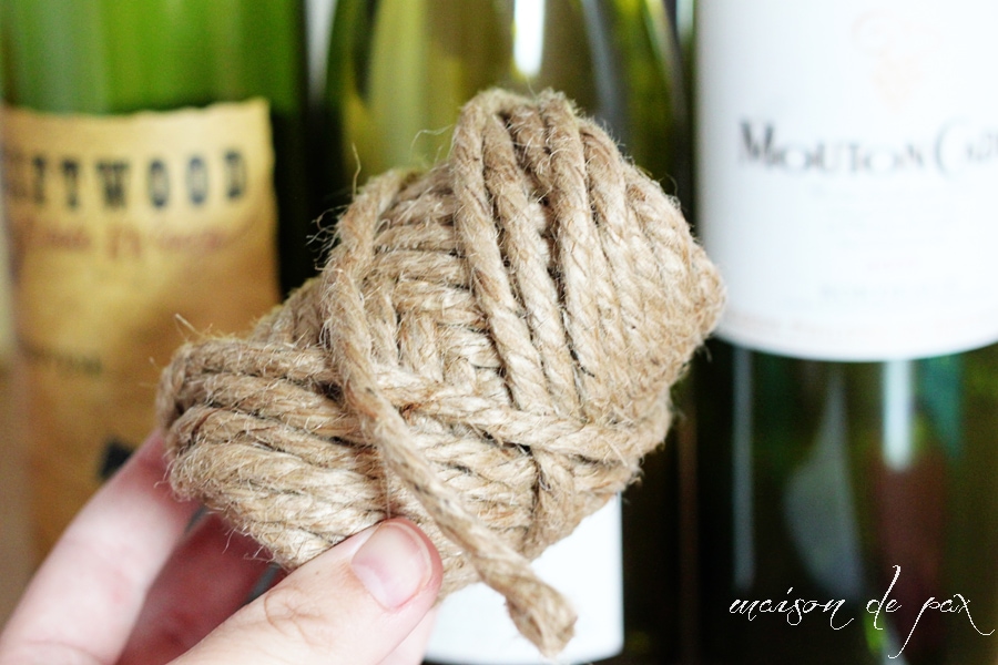 rustic, nautical, versatile wine bottles wrapped in jute twine at aiweb9ygdry.cmersite.com... use them as centerpiece, bookends, vases, or accents!