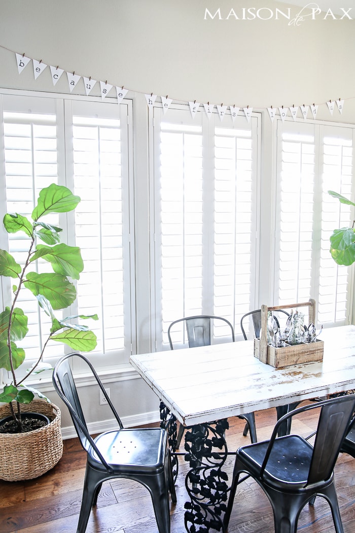 hang an adorable Valentine's Day bunting above a window by the kitchen table- Maison de Pax