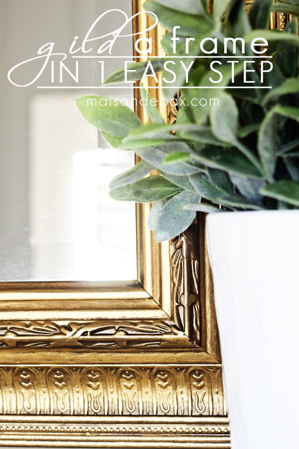 ornate gold mirror with small plant beside it
