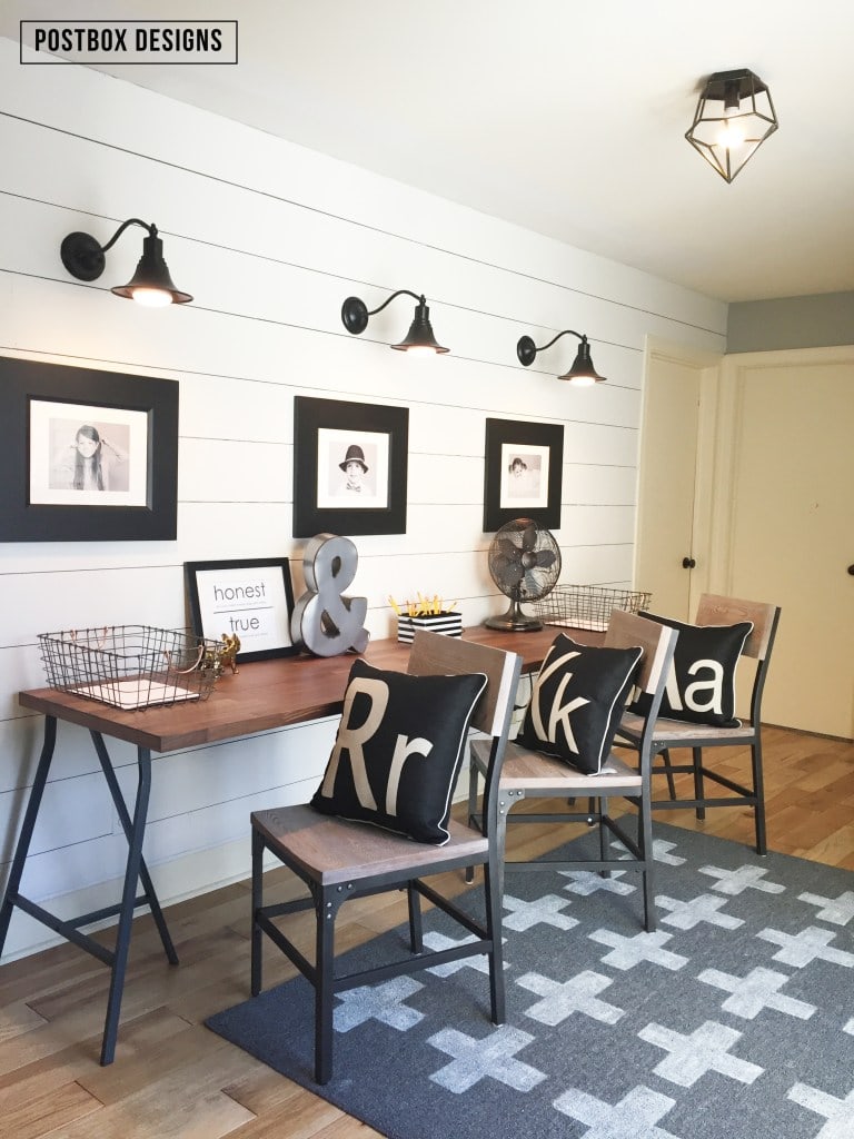 Love the wall sconces above the desk! Schoolrooms, book nooks, and homework spaces: Find inspiration, design ideas, and organization tips for creating a study or reading space in your home!