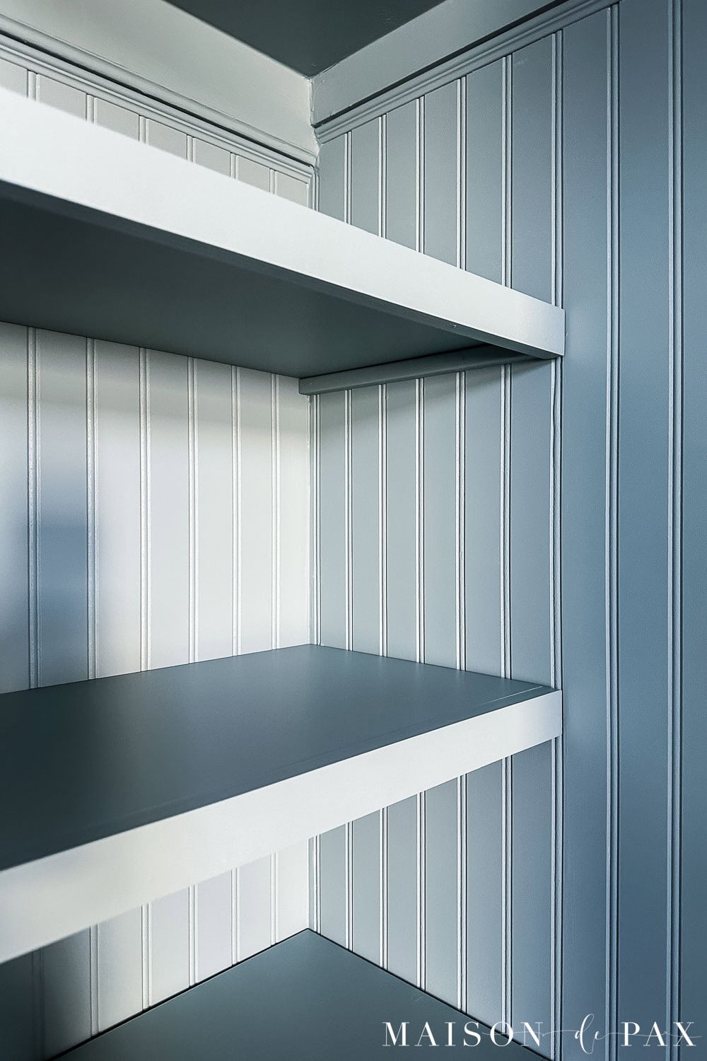 floating shelves in office nook