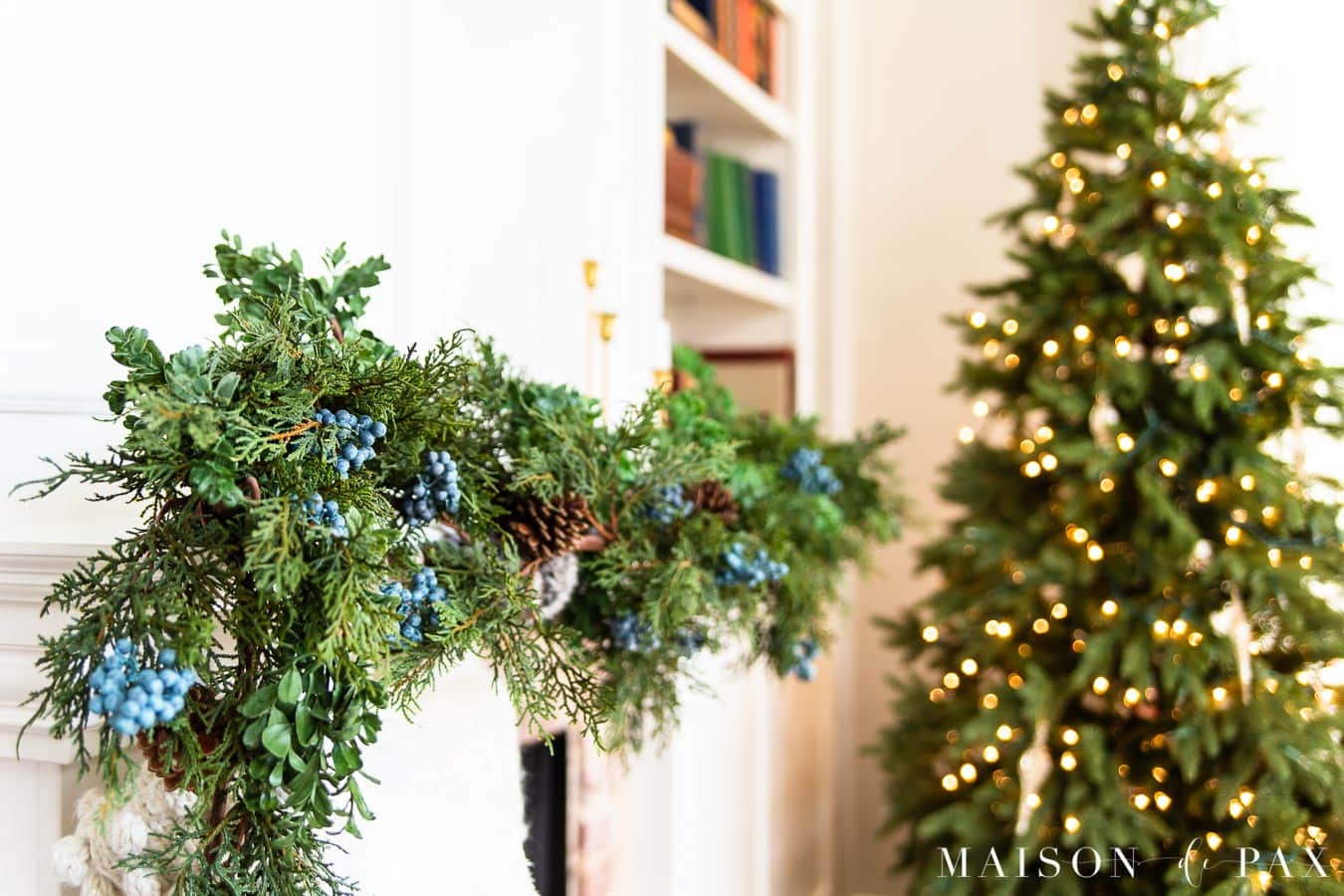 juniper and boxwood garland on mantel | Maison de Pax
