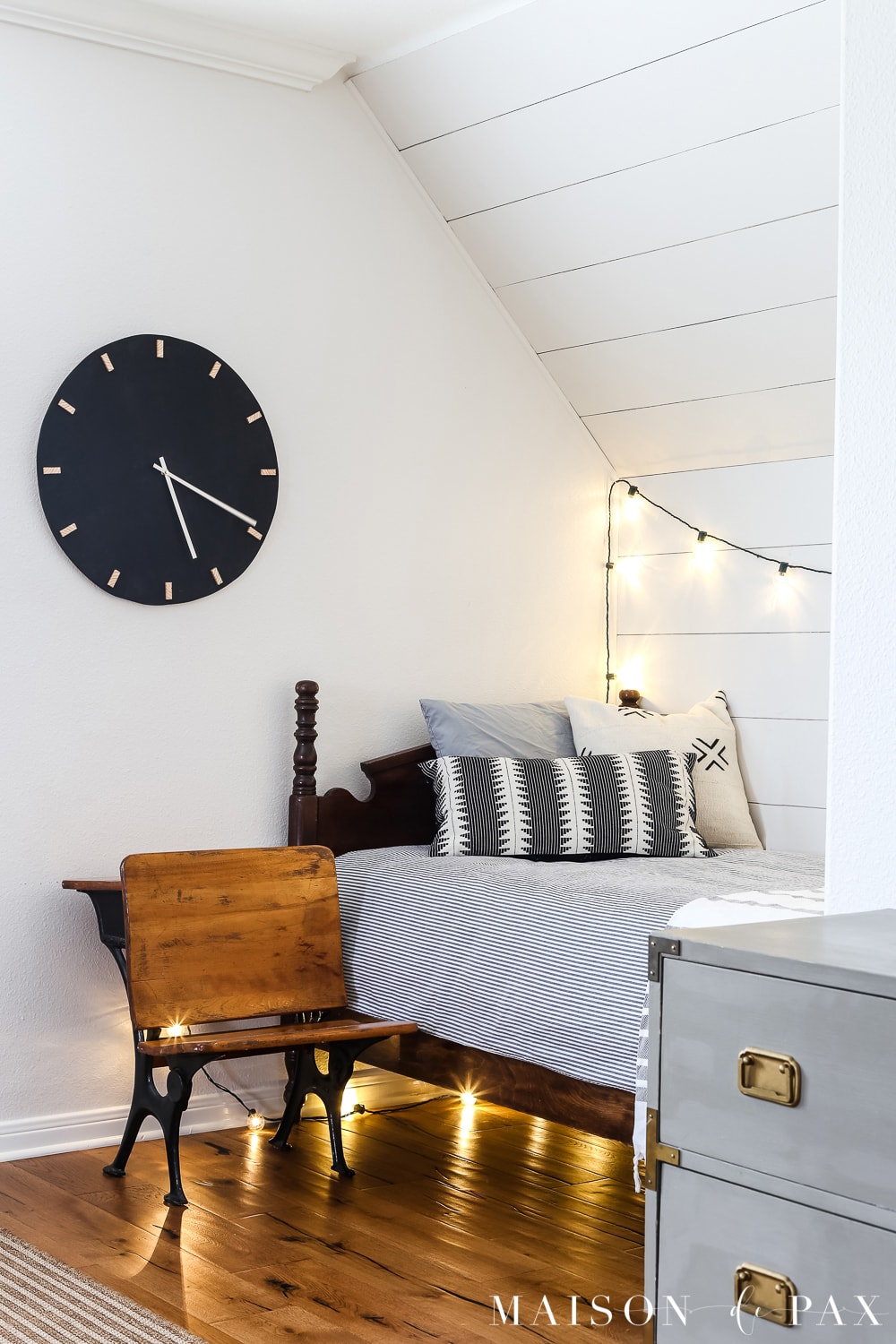bed nook with shiplap walls