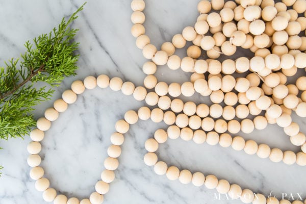 wood bead garland as tabletop decoration