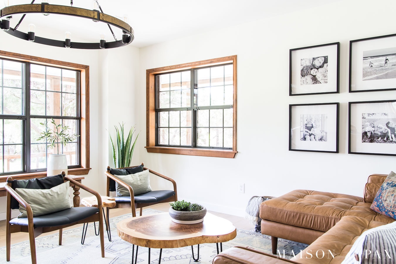 wood and leather open armchairs modern farmhouse | Maison de Pax