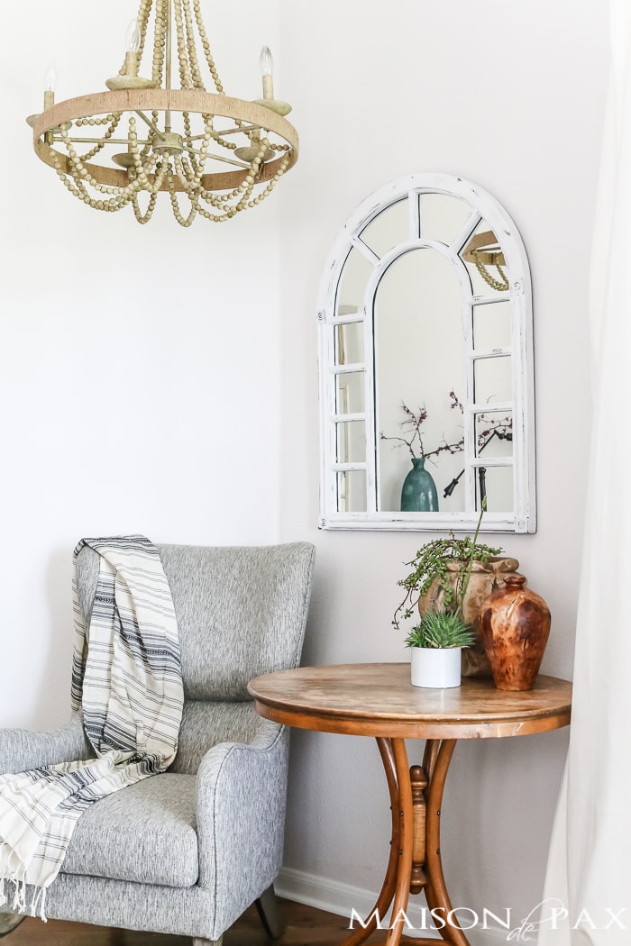 Relaxed, natural, neutral master bedroom with lots of white and touches of boho texture... the perfect retreat!