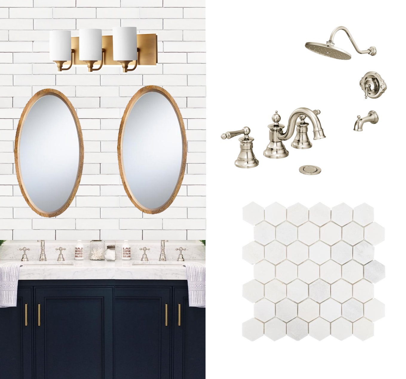 Navy and Marble Bathroom Design Plan