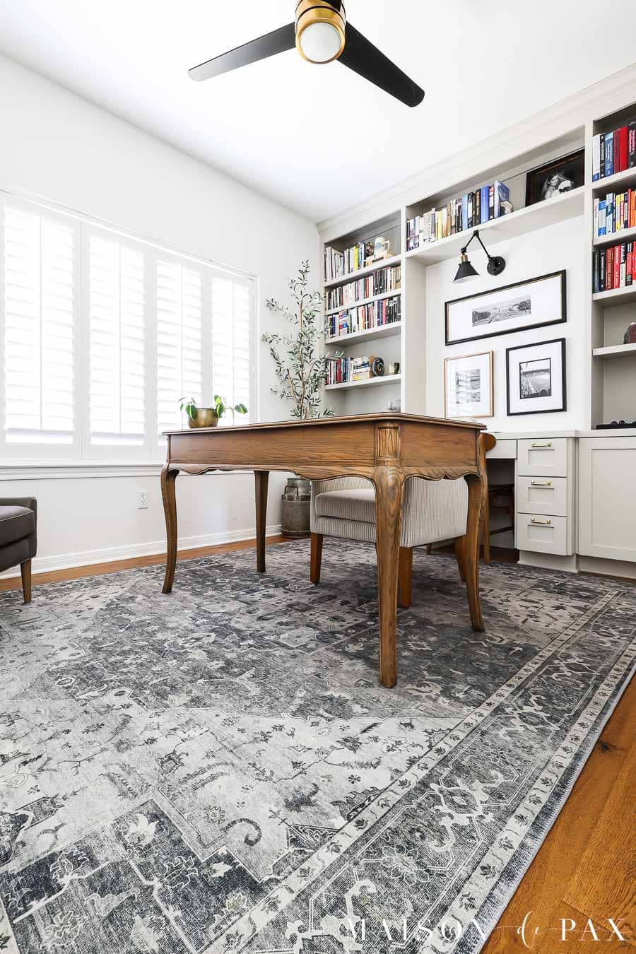home office with rug for sound absorption