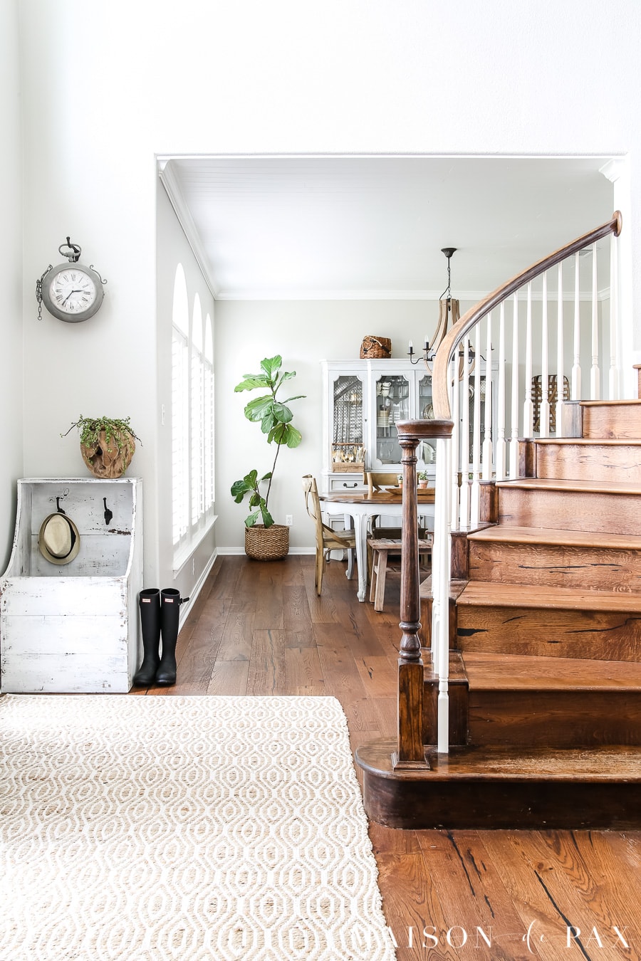 two story entryway painted Sherwin Williams Agreeable Gray SW 7029 | Maison de Pax