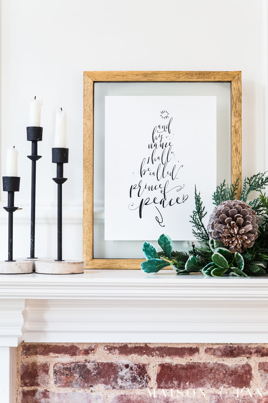 christmas art on mantel: prince of peace tree free printable | Maison de Pax