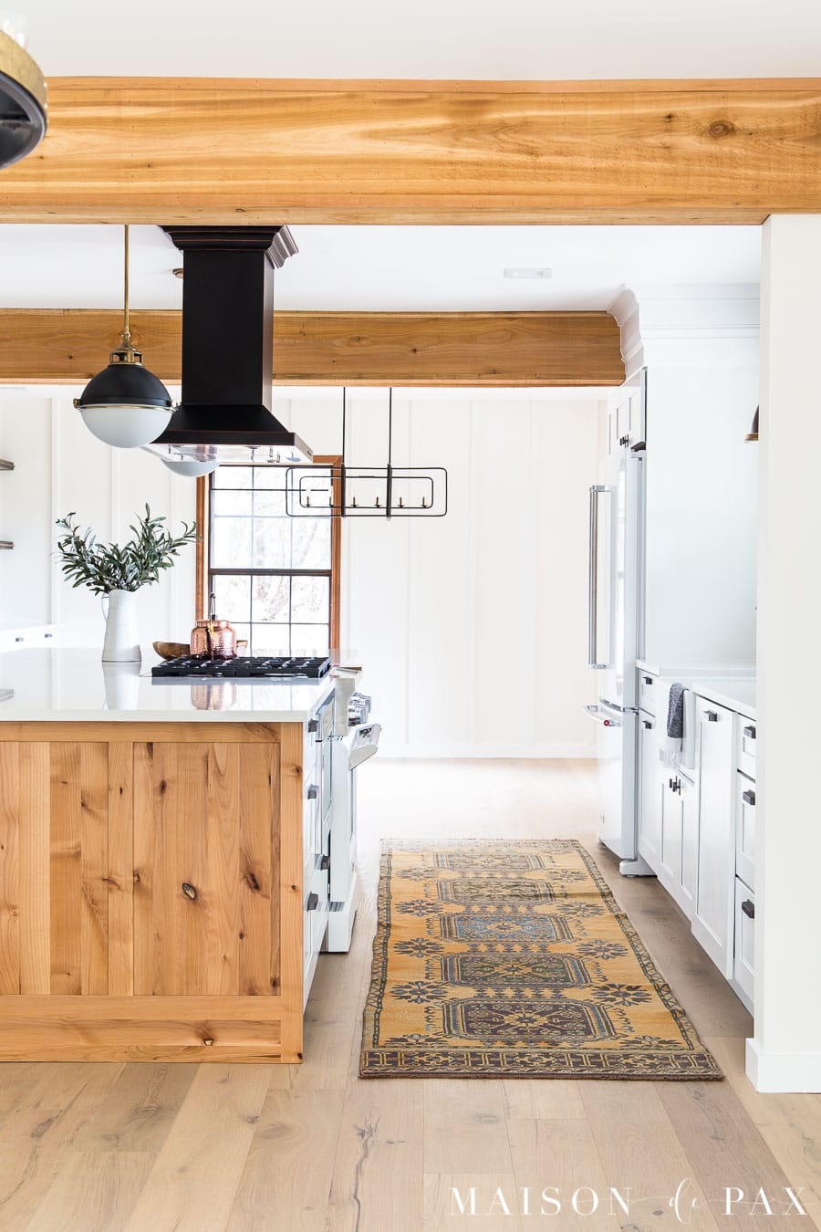 modern farmhouse kitchen with rustic beams | maison de pax