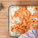 Deliciously seasoned sweet and golden potatoes. Swirled. Baked. You'll never make two separate dishes again! via aiweb9ygdry.cmersite.com #recipe #mashed #potatoes #sweet #thanksgiving #fall