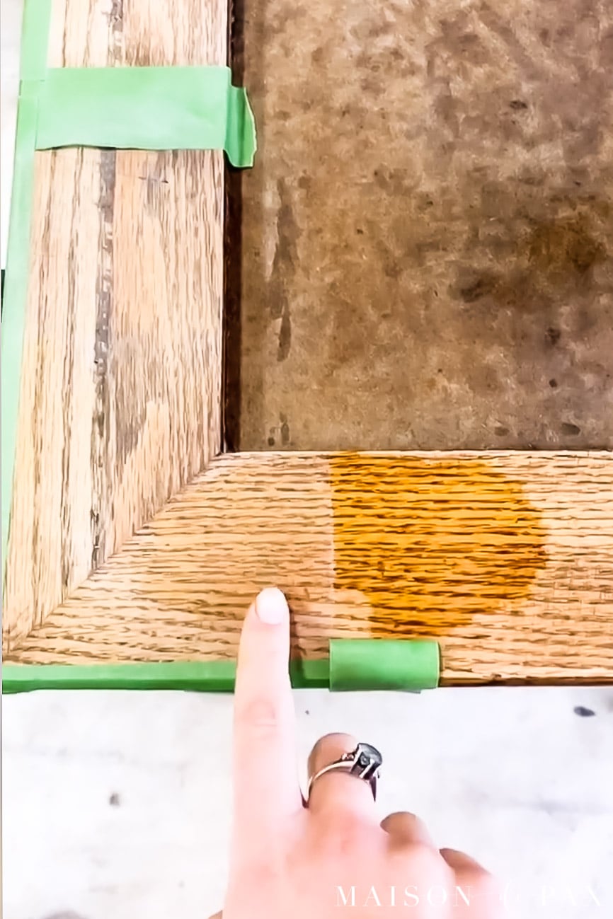 testing gray stain and sealer on oak wood | Maison de Pax