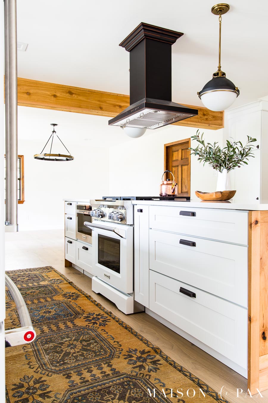white kitchenaid appliances in an open concept modern farmhouse kitchen | Maison de Pax