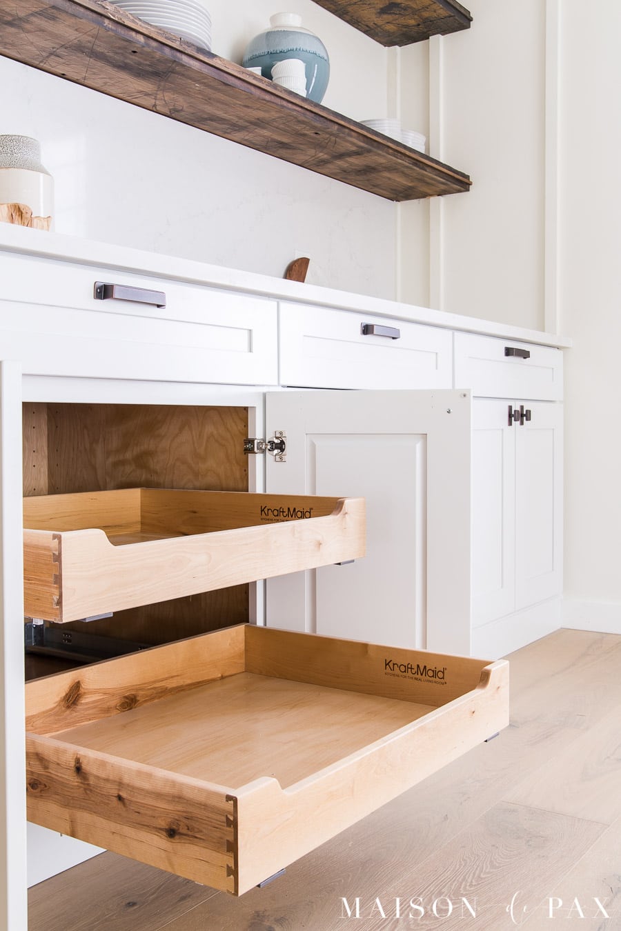 roll out shelves in kitchen cabinets | Maison de Pax