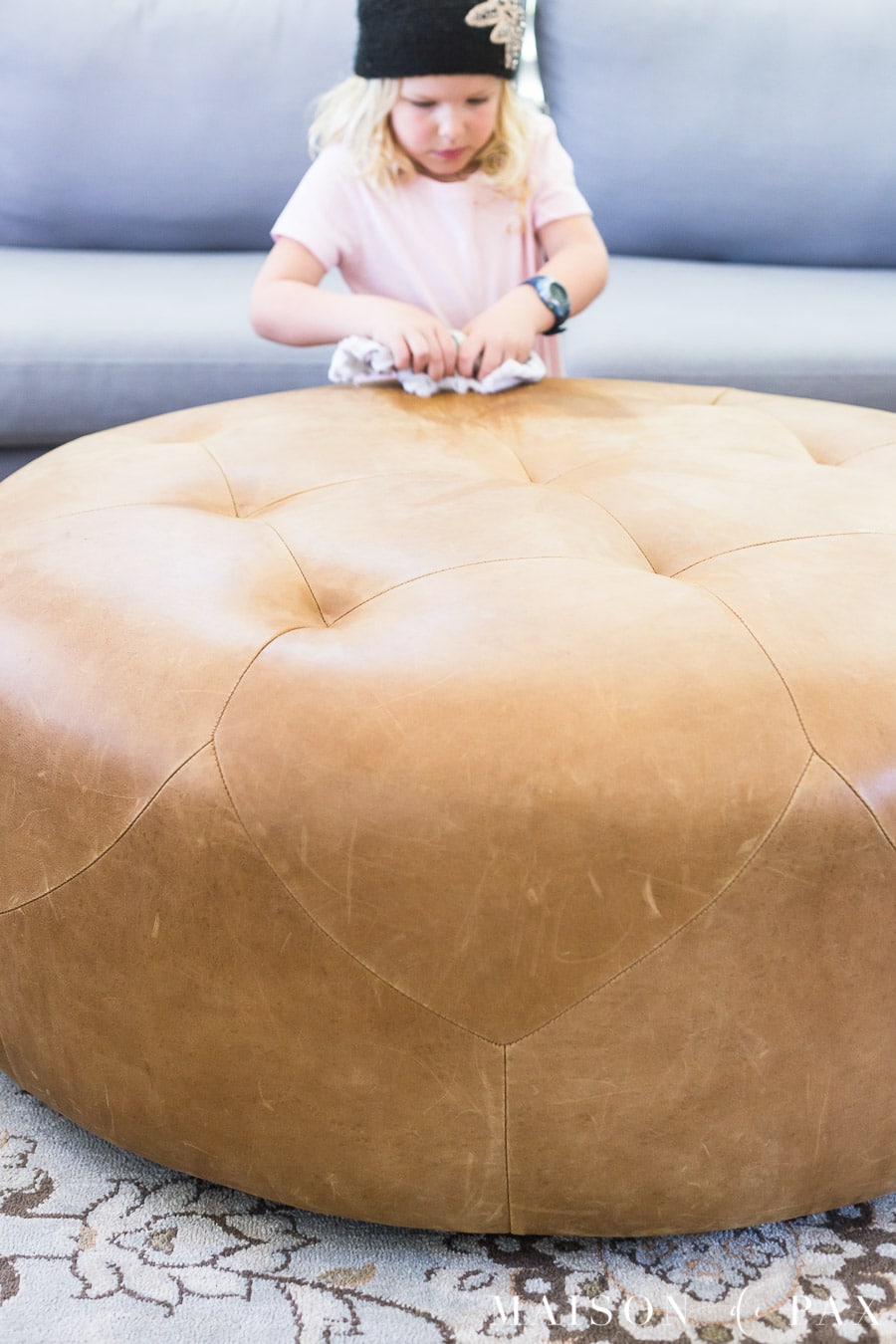 buffing leather ottoman | Maison de Pax