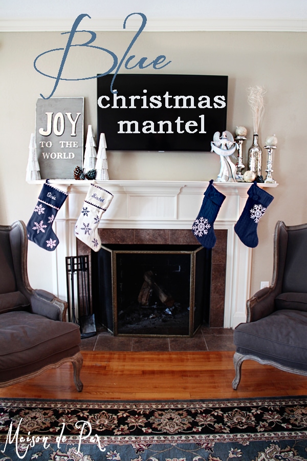 blue christmas mantel