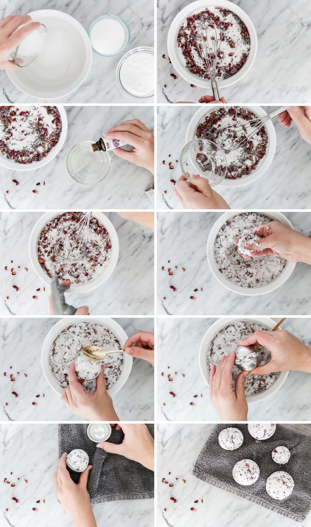 step by step instructions for how to make lavender rose bath bomb- Maison de Pax