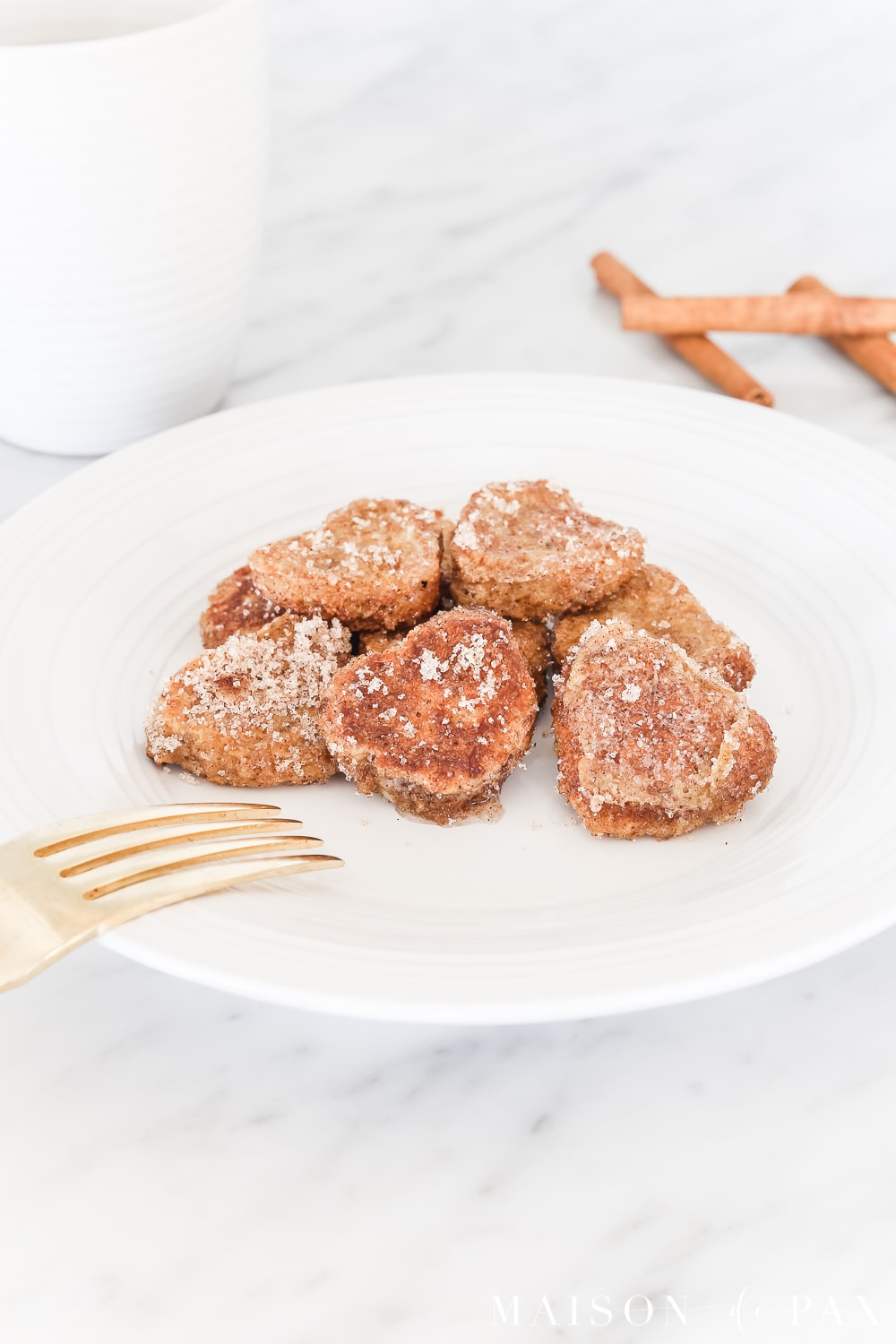 heart shaped french toast with cinnamon and sugar recipe #valentinesrecipe #valentinesbreakfast #hearttoast #frenchtoast