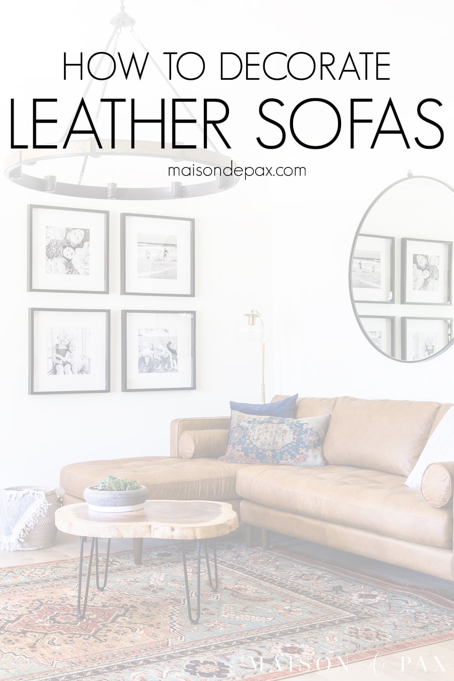 tan leather sofa with overlay: how to decorate leather sofas | Maison de Pax