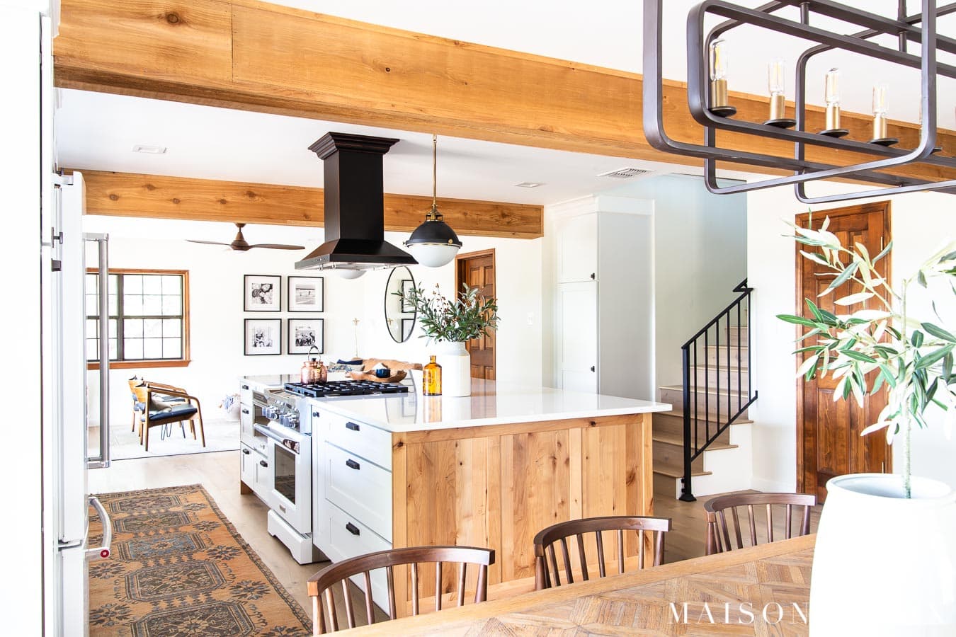 kitchen with staircase to converted attic