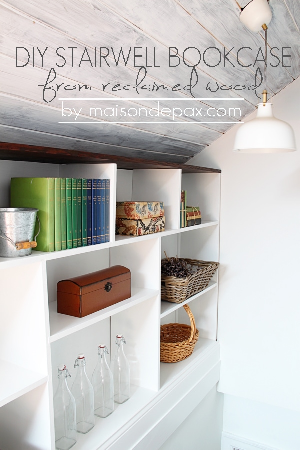 DIY Stairwell Bookcase (from reclaimed wood!)
