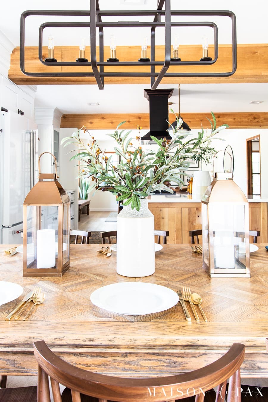 wood table with white dishes and modern farmhouse feel | Maison de Pax