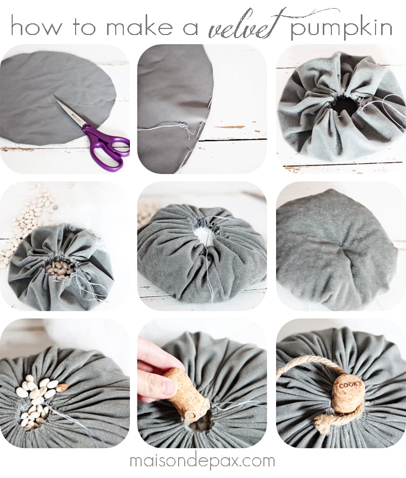 Make your own velvet pumpkins in mere minutes with this easy tutorial via aiweb9ygdry.cmersite.com #diy #fabric #fall #decor