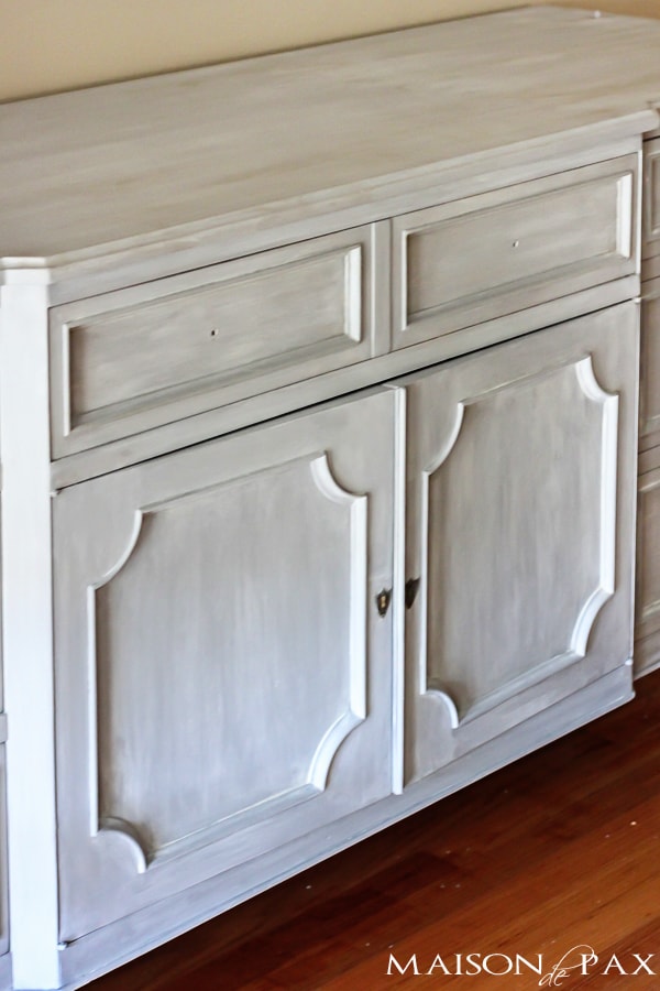 Beautiful whitewashed gray dining set during project- Maison de Pax