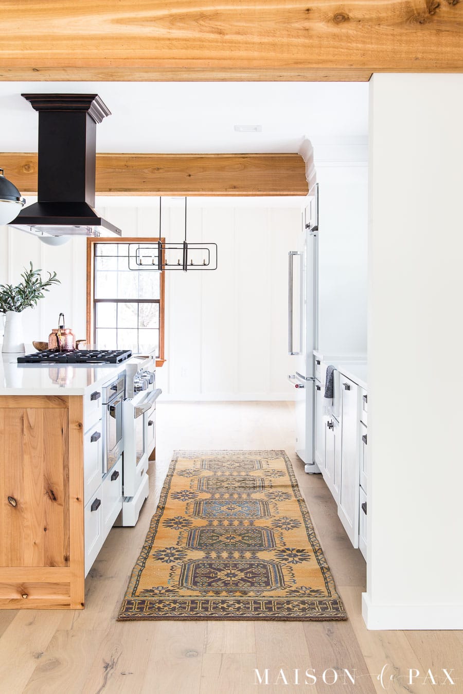 vintage runner in kitchen with big island | Maison de Pax