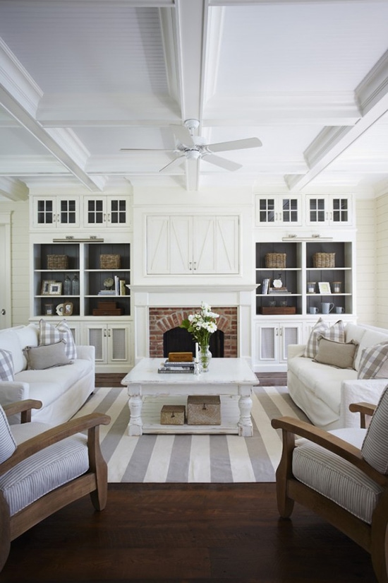 fireplace with whitewashed red brick surround and white mantel- Maison de Pax