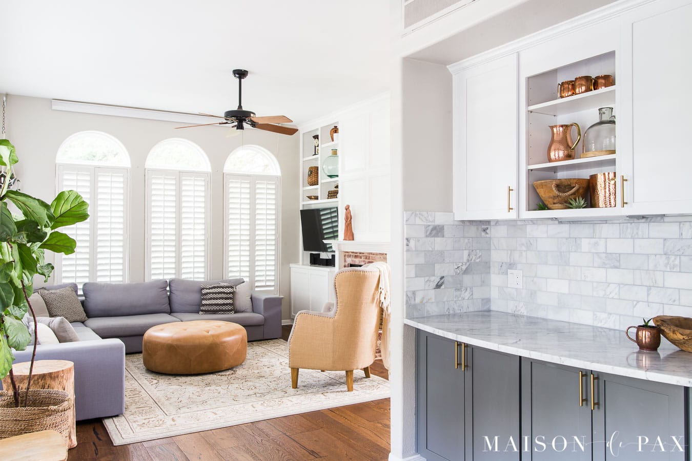 marble kitchen open to family room | Maison de Pax