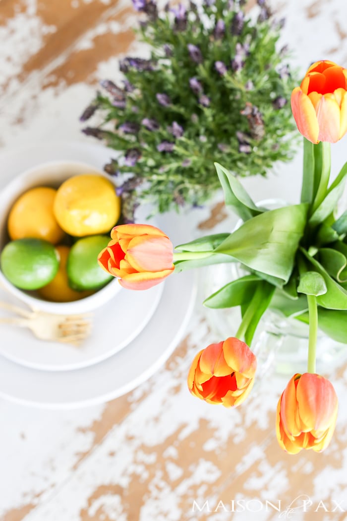 Simple, neutral, lovely spring decorating ideas plus 5 tips for easy spring decor.