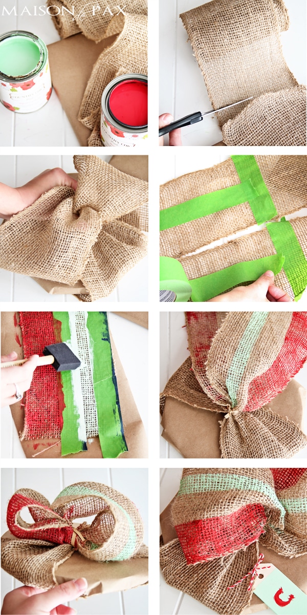 Brilliant! Painted burlap, craft paper, and wood tags make beautiful gift wrap for any occasion | via aiweb9ygdry.cmersite.com 