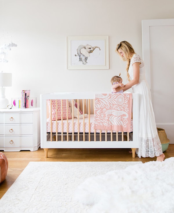 white nursery with pink accents- Maison de Pax