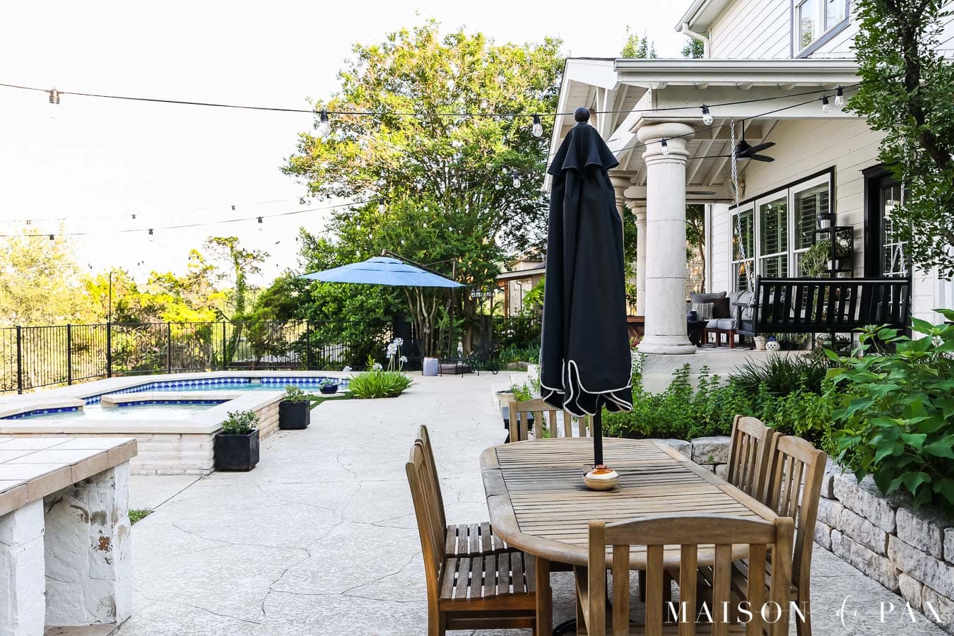 teak dining set with outdoor umbrella
