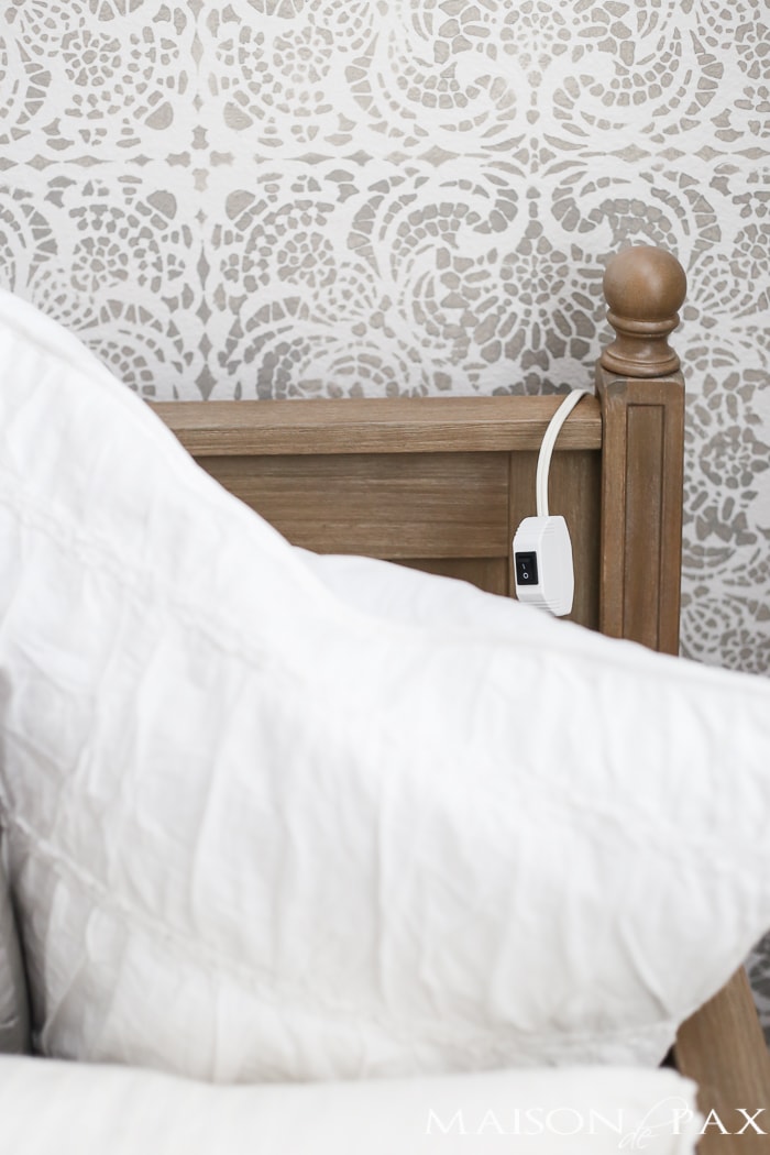 brilliant! A remote cord switch allows you to control a chandelier as a bedside lamp