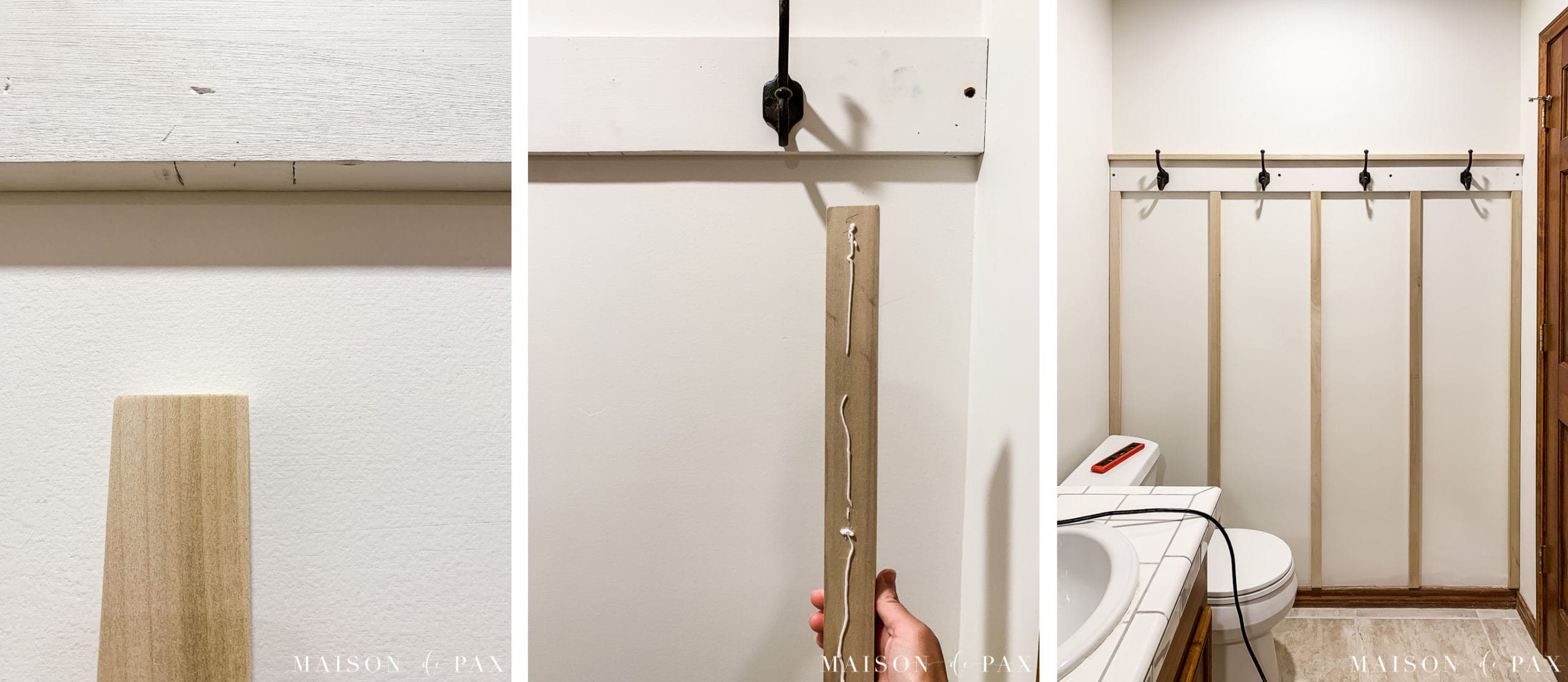 installing vertical pieces on board and batten wall | Maison de Pax