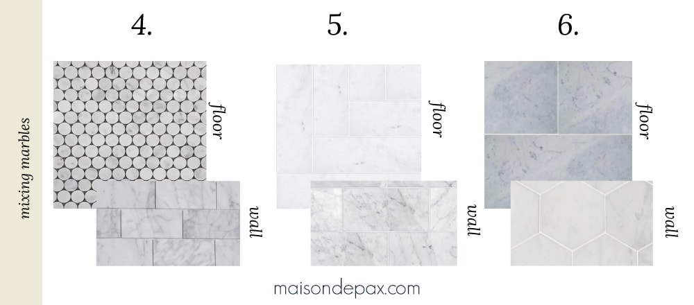 mixed marble tile combinations for bathroom design