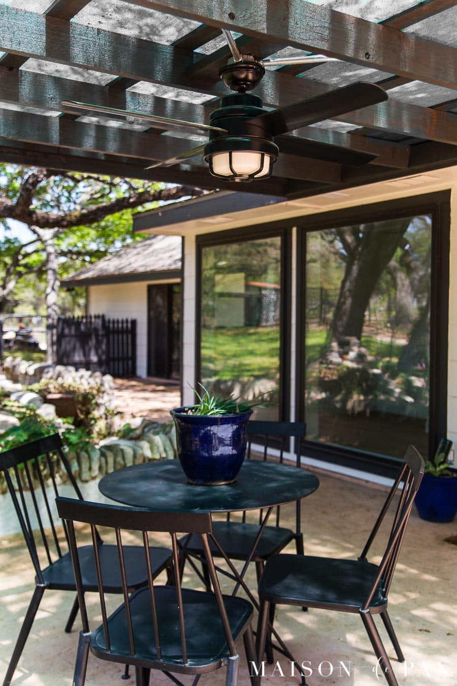 pergola with outdoor ceiling fan with led light