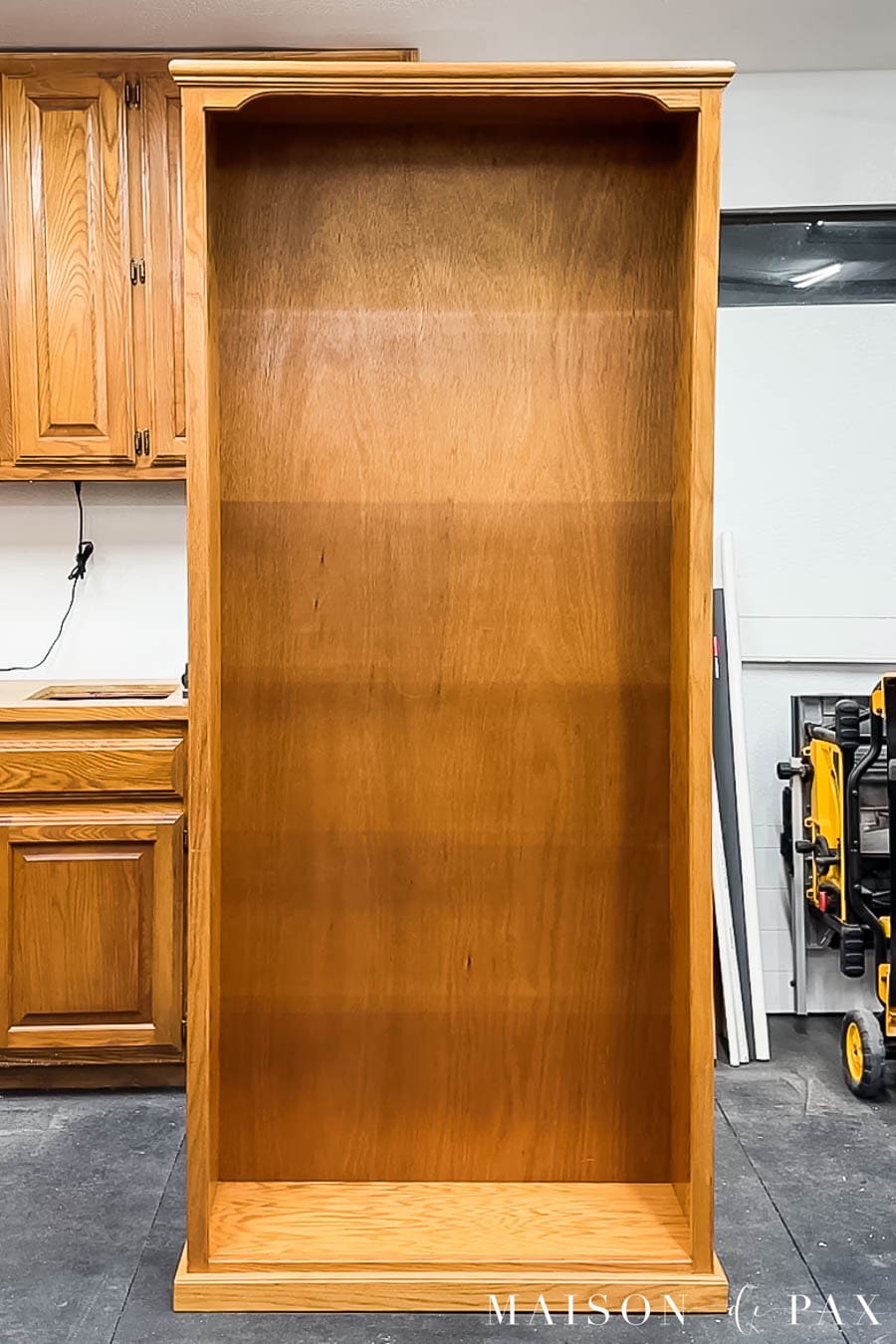 oak bookcase before makeover