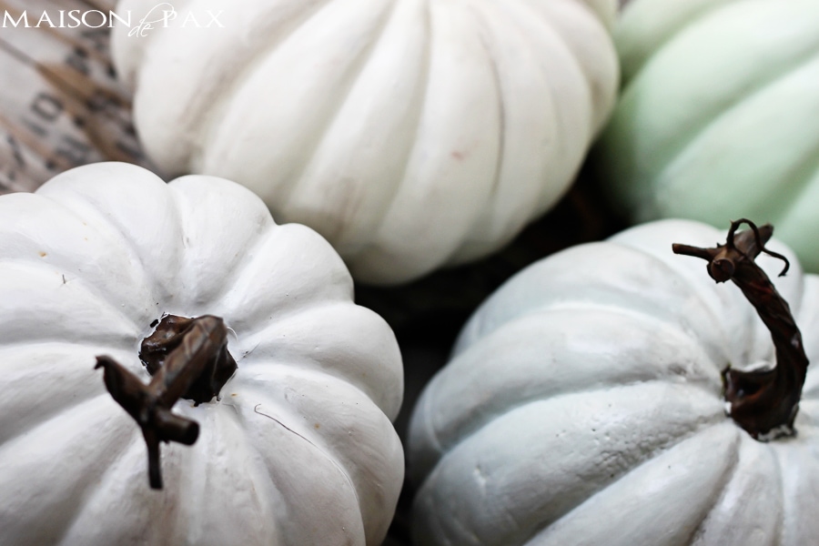Try this paint and wax technique to make plastic pumpkins look like real heirloom pumpkins via aiweb9ygdry.cmersite.com #fall #paint #diy
