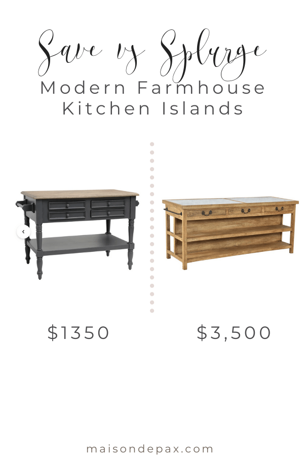 save vs splurge: modern farmhouse kitchen islands | Maison de Pax