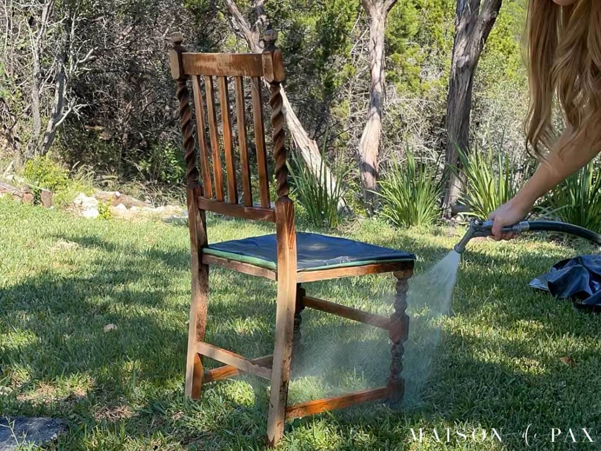 spray with water hose when stripping wood