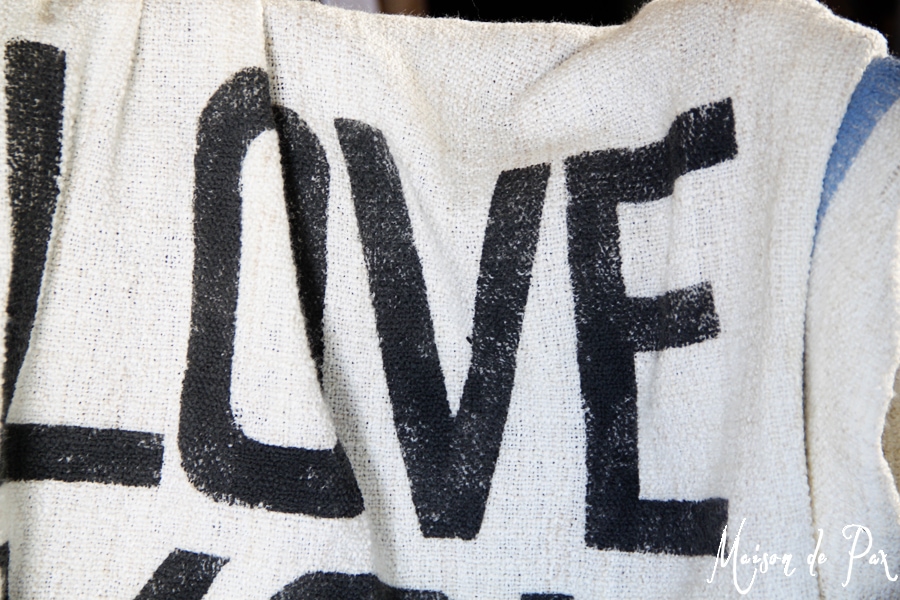 diy grain sack throw blanket with typography- Maison de Pax