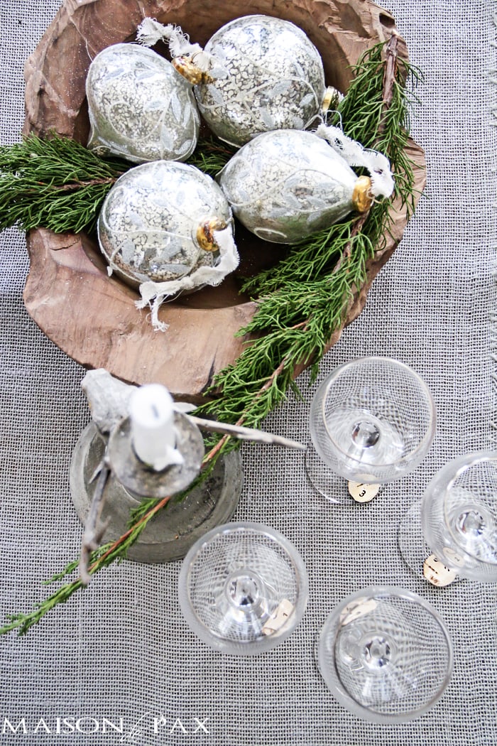 DIY Birch Bark Wine Charms: Entertaining for the holidays? These little numbered birch bark wine charms are the perfect accessory for your party so your guests can keep track of their glasses!
